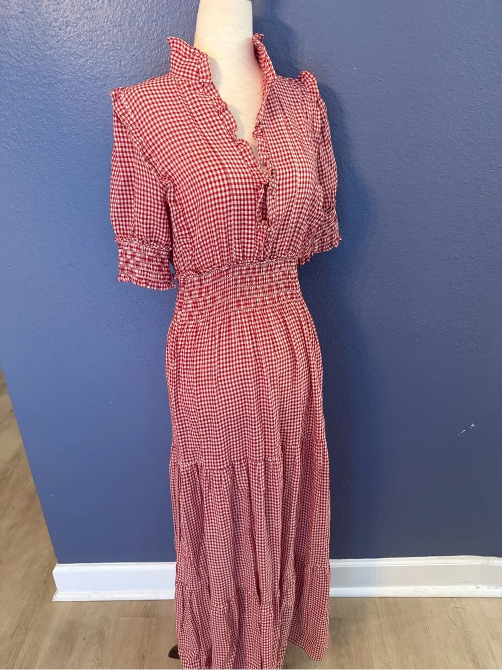 Max Studio Red Gingham Ruffled Maxi Dress - Picture 3 of 8